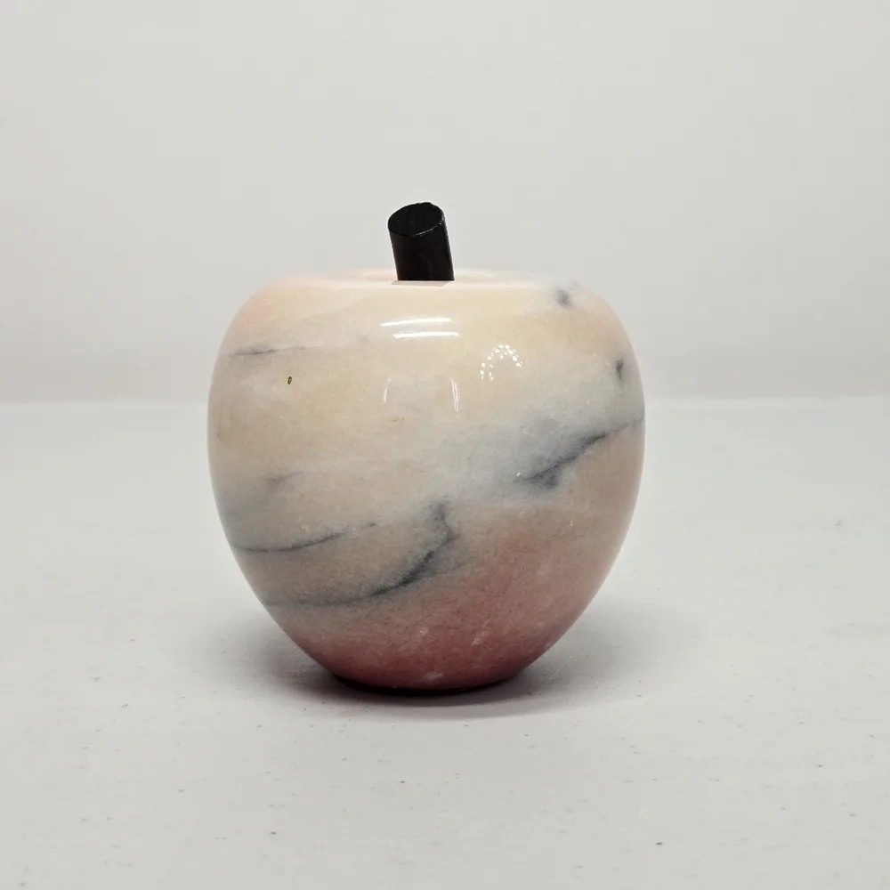 Vintage Carved Alabaster Stone Marble Apple‎ Fruit Paperweight Light Ivory Pink